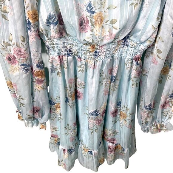 Peach Love California Flowy Floral Long Sleeve Mini Dress in Size Medium - Picture 6 of 12